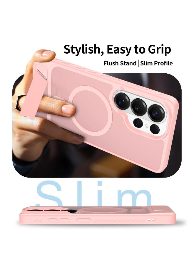 مناسب لحافظات Samsung S26 Ultra MagSafe، أغطية واقية مغناطيسية مع حوامل مخفية، حافظات هواتف مقاومة للصدمات، حافظة واقية عسكرية رفيعة ومطفية اللون لـ Galaxy S26 Ultra 5G (وردي فاتح شفاف) - Image 3